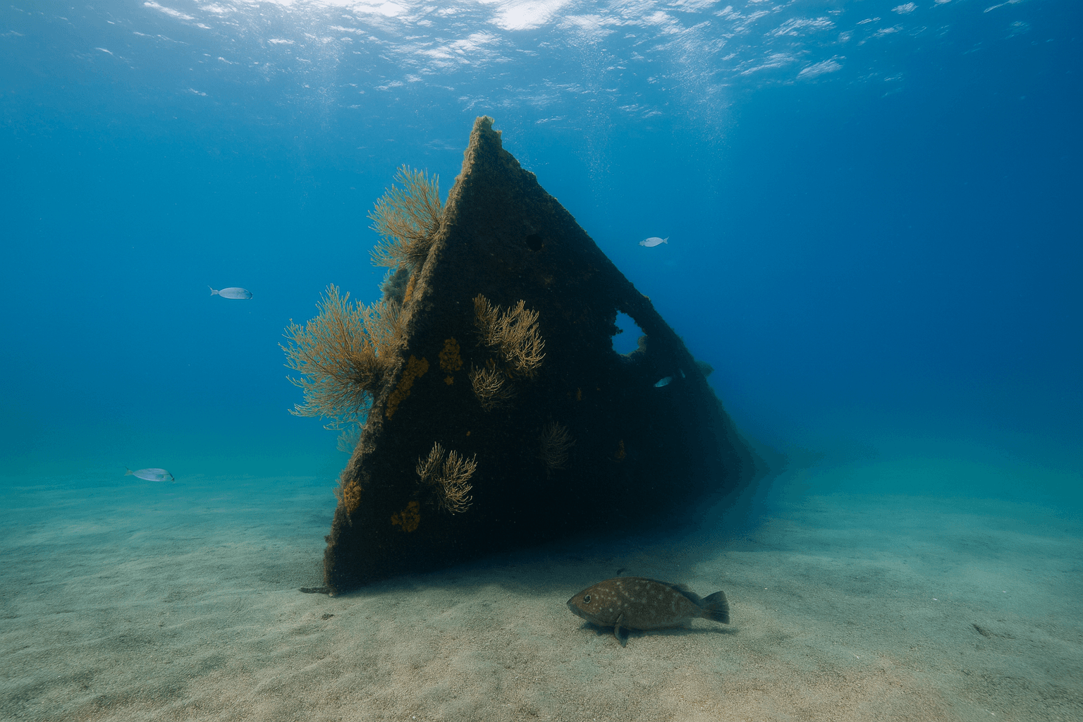 Scuba diving at Relitto LST 349 (WWII Landing Ship Tank) in Ponza Island